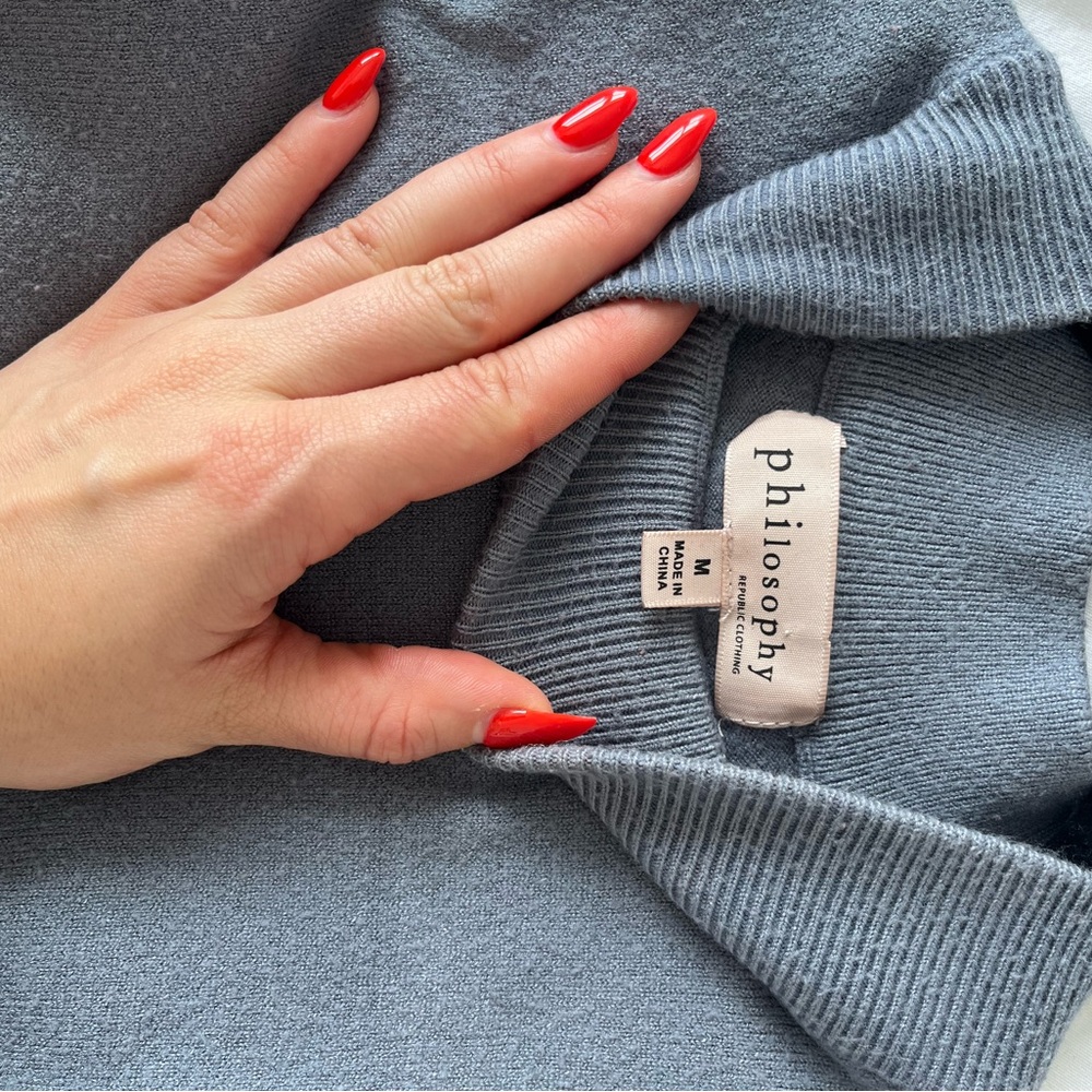 Philosophy Blue Gray Cowl Neck Sweater